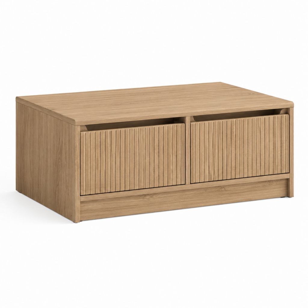 Table basse avec rangement chêne clair en panneaux MDF rectangulaire 100 x 60 x 45 cm