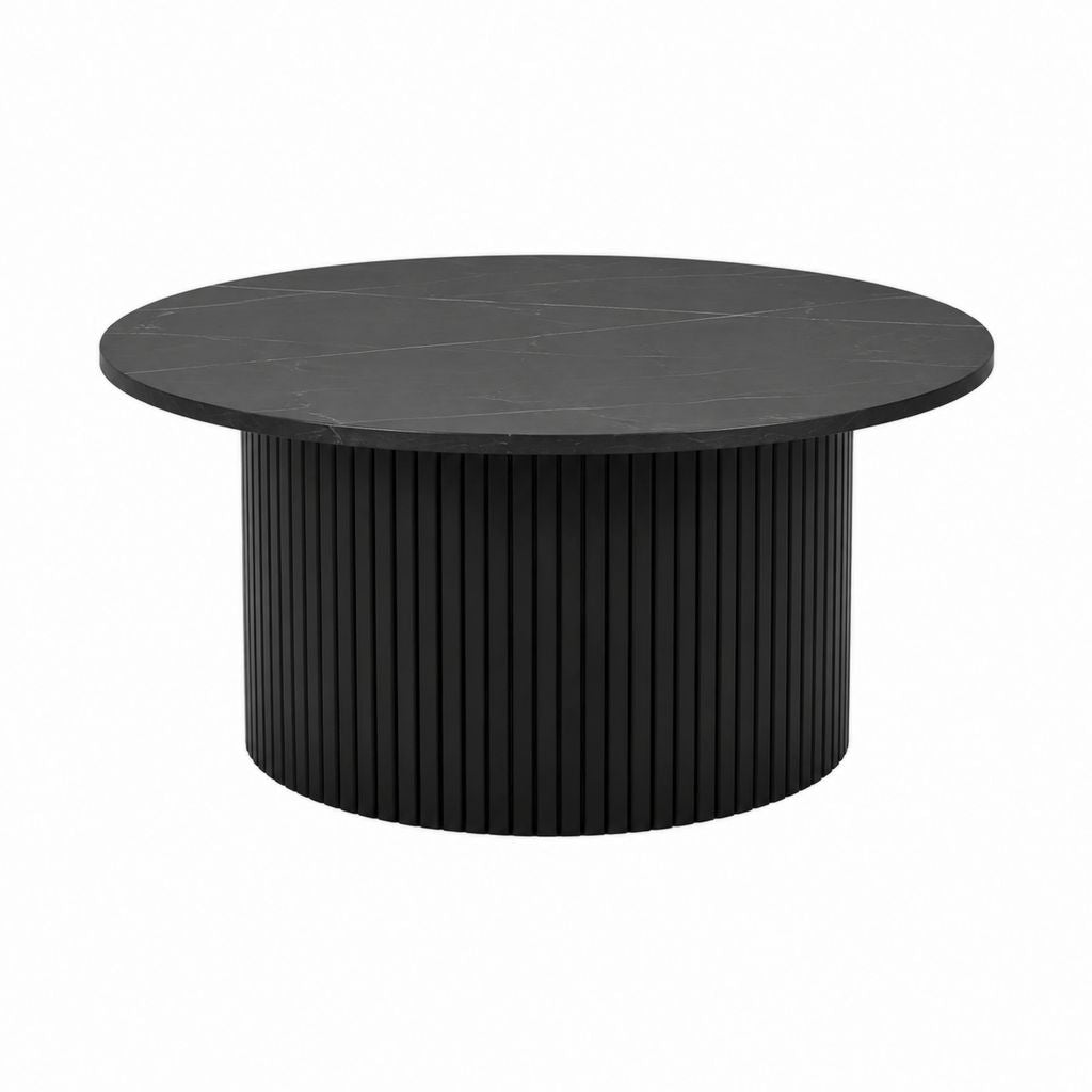 Table basse ronde noire en MDF et plateau effet marbre Ø 90 x H 45 cm