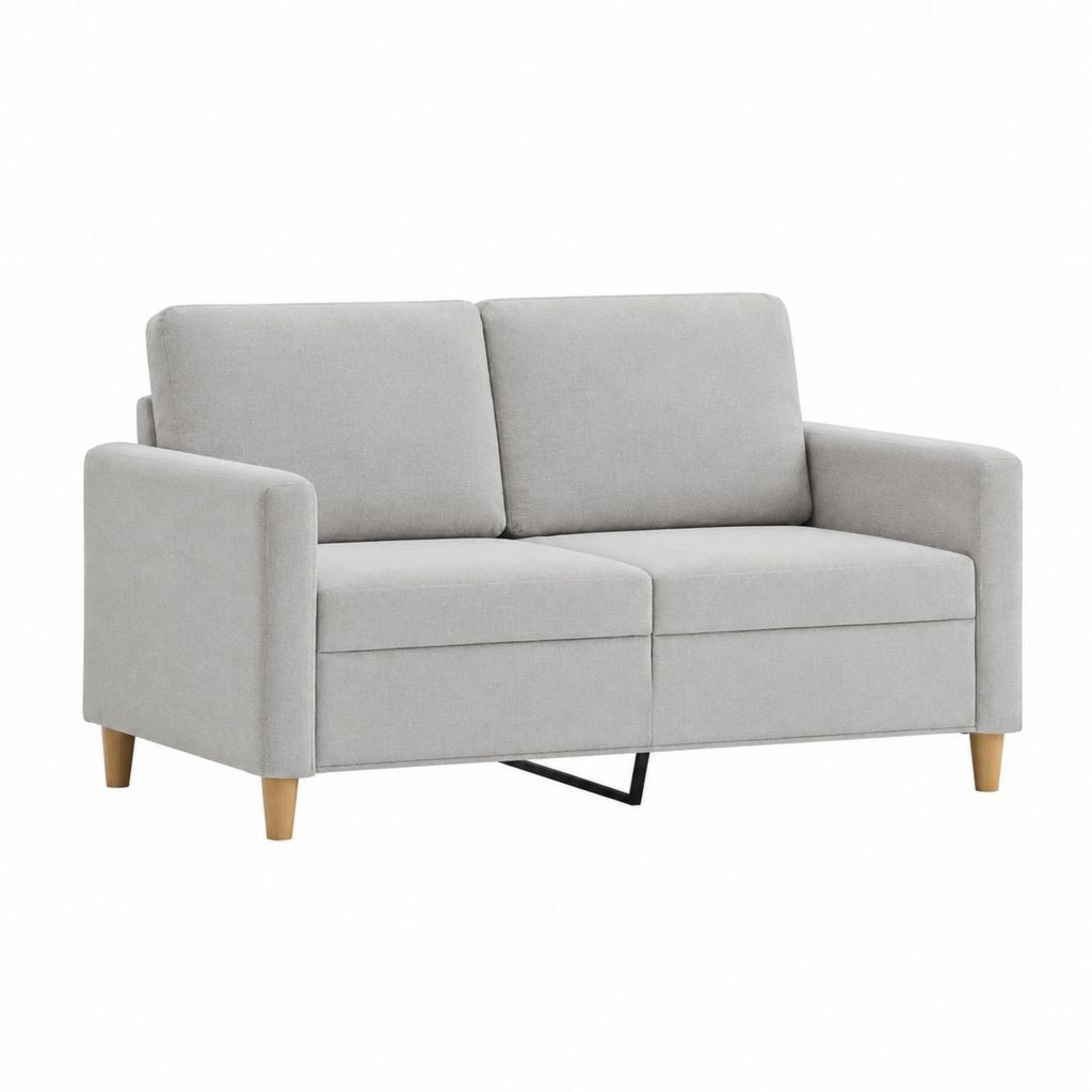 Canapé 2 places gris clair en polyester forme droite 140 x 82 x 85 cm