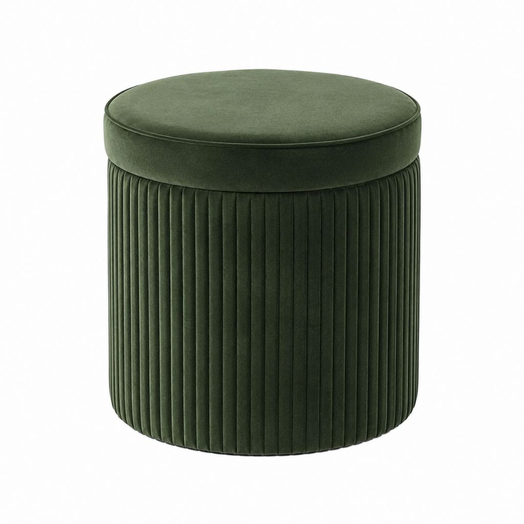 Pouf repose-pieds rond vert foncé en velours polyester Ø 40 x H 45 cm