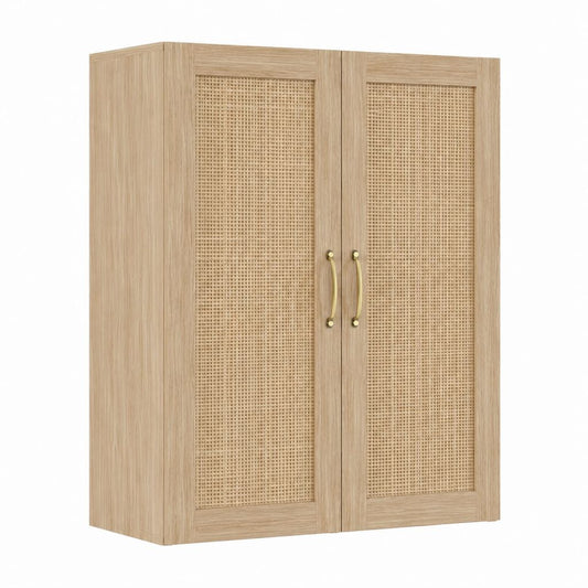 Armoire de chambre 2 portes chêne clair en panneaux de particules et cannage rectangulaire 80 x 40 x 180 cm