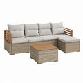 Salon de jardin d'angle 4 places avec table basse beige et gris en résine tressée PE 280 x 140 x 65 cm