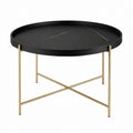 Table basse ronde noire effet marbre avec piètement acier doré Ø80 x H45 cm