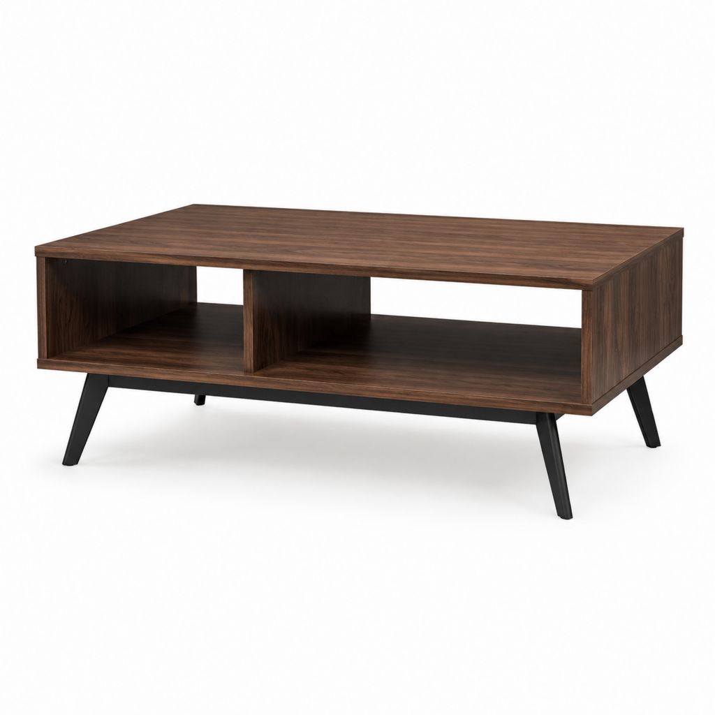Table basse rectangulaire noyer en panneaux de particules mélaminés avec rangement 110 x 60 x 45 cm