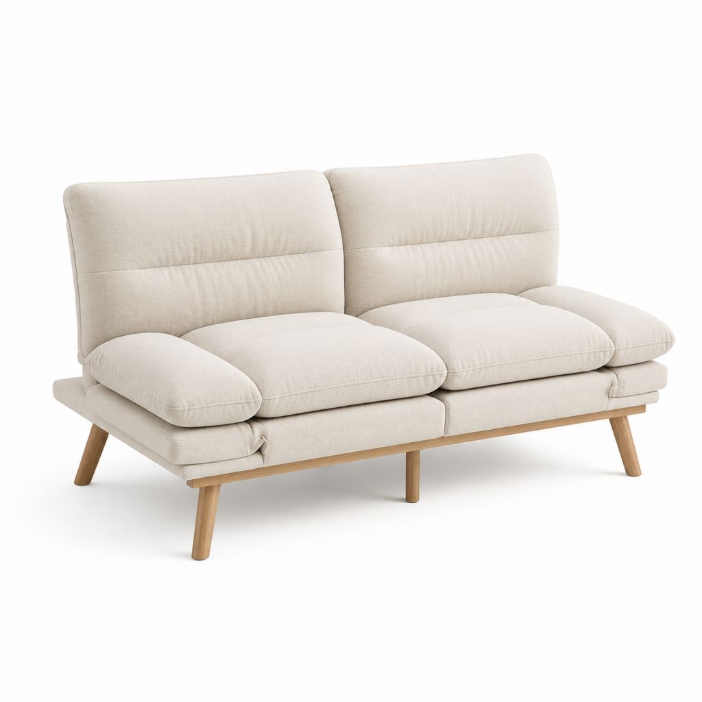 Canapé droit 2 places beige en polyester pieds en hévéa massif 160 x 85 x 84 cm