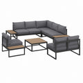 Salon de jardin d'angle 6 places gris anthracite en aluminium et polyester avec table basse 254 x 254 cm
