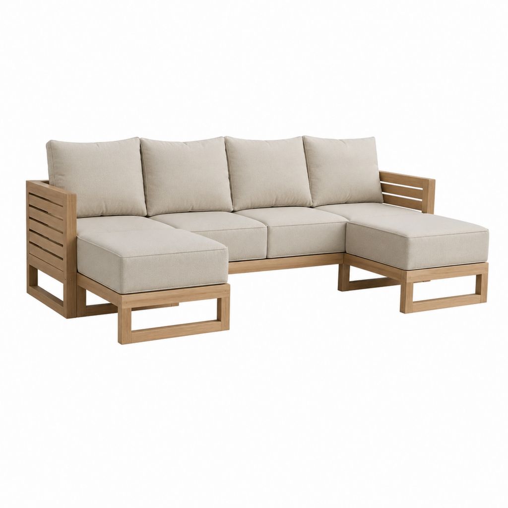 Canapé de jardin d'angle 4 places beige en bois massif d'acacia 250 x 160 x 80 cm