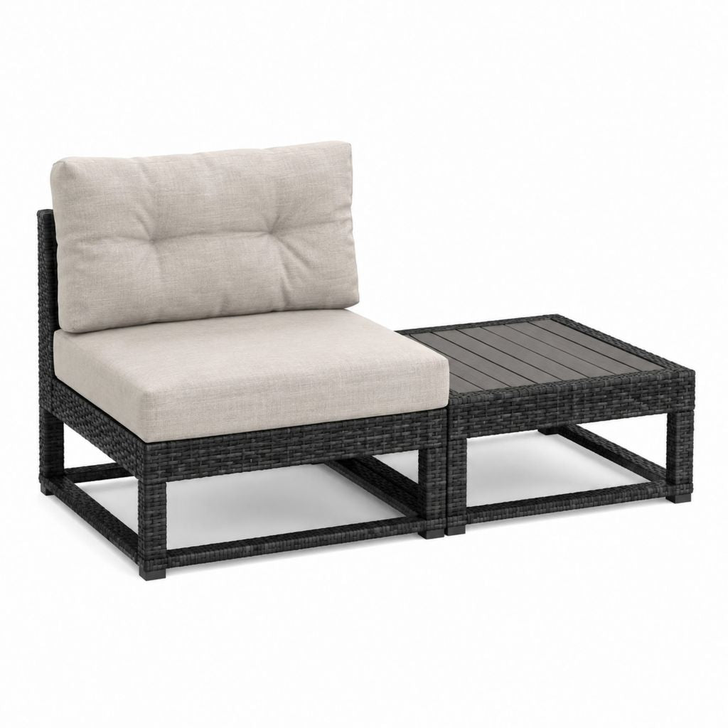 Ensemble canapé de jardin modulaire noir en résine tressée PE avec coussins beige 140 x 70 x 65 cm