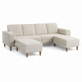 Canapé 4 places avec 2 repose-pieds beige en polyester pieds en bois massif 280 x 90 x 85 cm