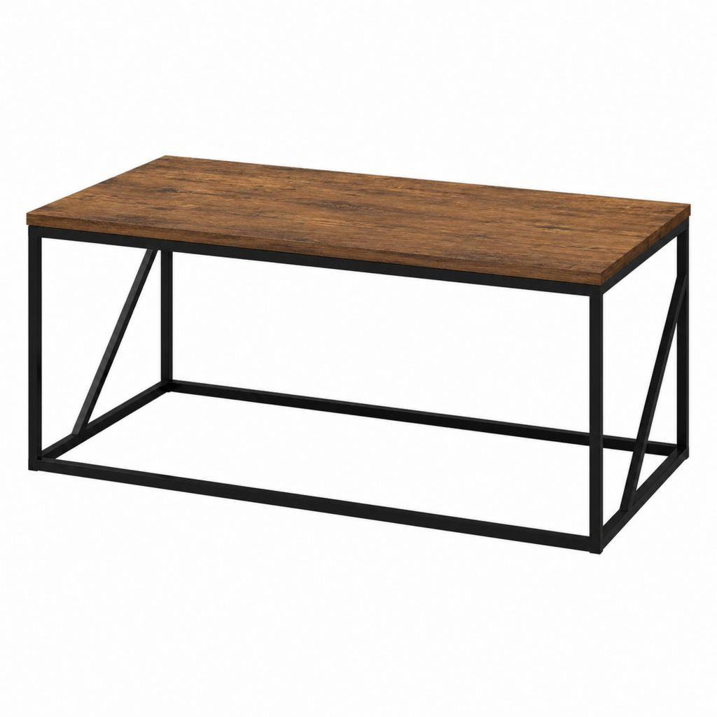 Table basse rectangulaire marron et noir en panneau de particules et acier 100 x 50 x 45 cm