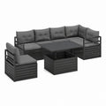 Salon de jardin d'angle 5 places avec table relevable noir anthracite en aluminium 215 x 215 cm