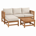 Salon de jardin d'angle 4 places avec table basse beige en acacia massif 200 x 125 x 76 cm
