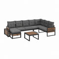 Salon de jardin d'angle 7 pièces gris anthracite acier thermolaqué acacia massif 280 x 210 x 65 cm