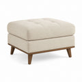 Repose-pieds carré beige en polyester avec piètement en hévéa massif 90 x 70 x 45 cm
