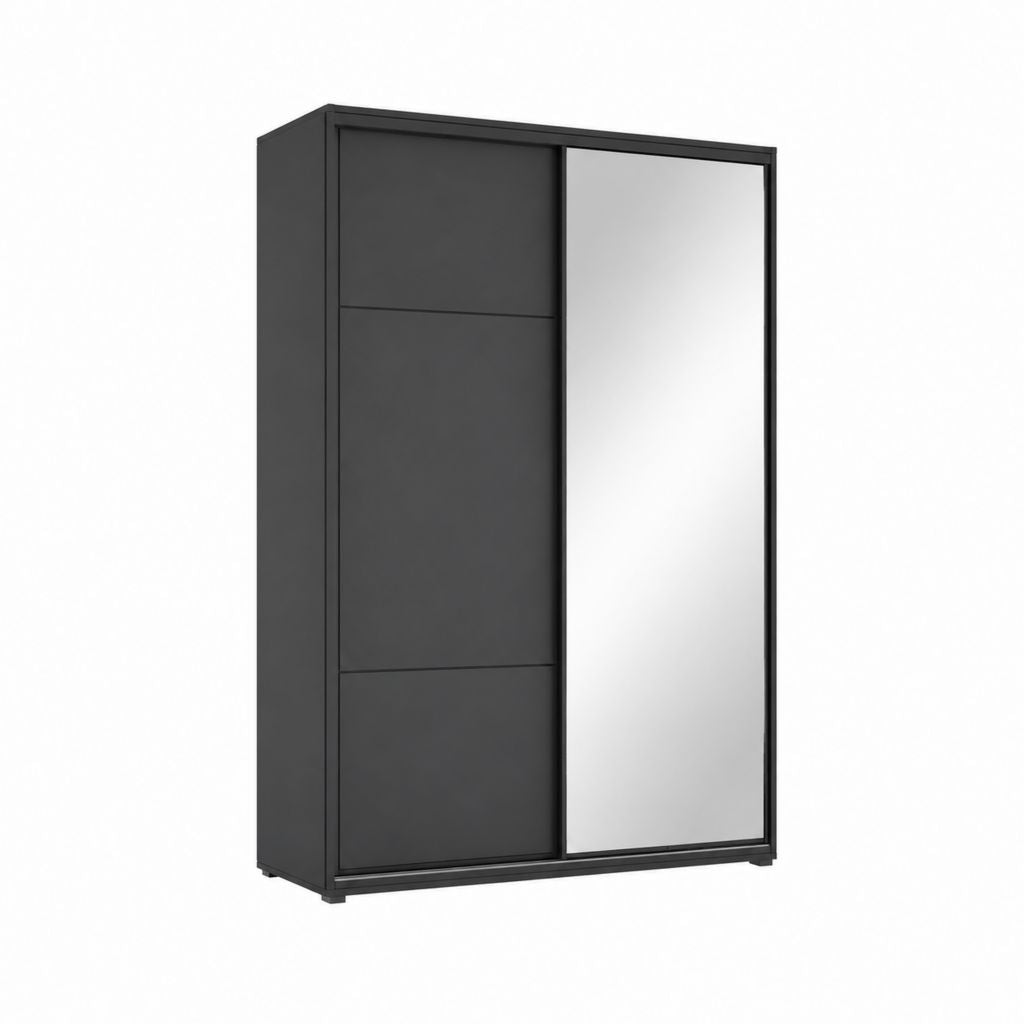 Armoire à portes coulissantes noire en panneaux de particules avec miroir rectangulaire 120 x 60 x 200 cm