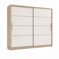 Armoire à portes coulissantes chêne clair et blanc en panneaux de particules mélaminés rectangulaire 200 x 60 x 200 cm