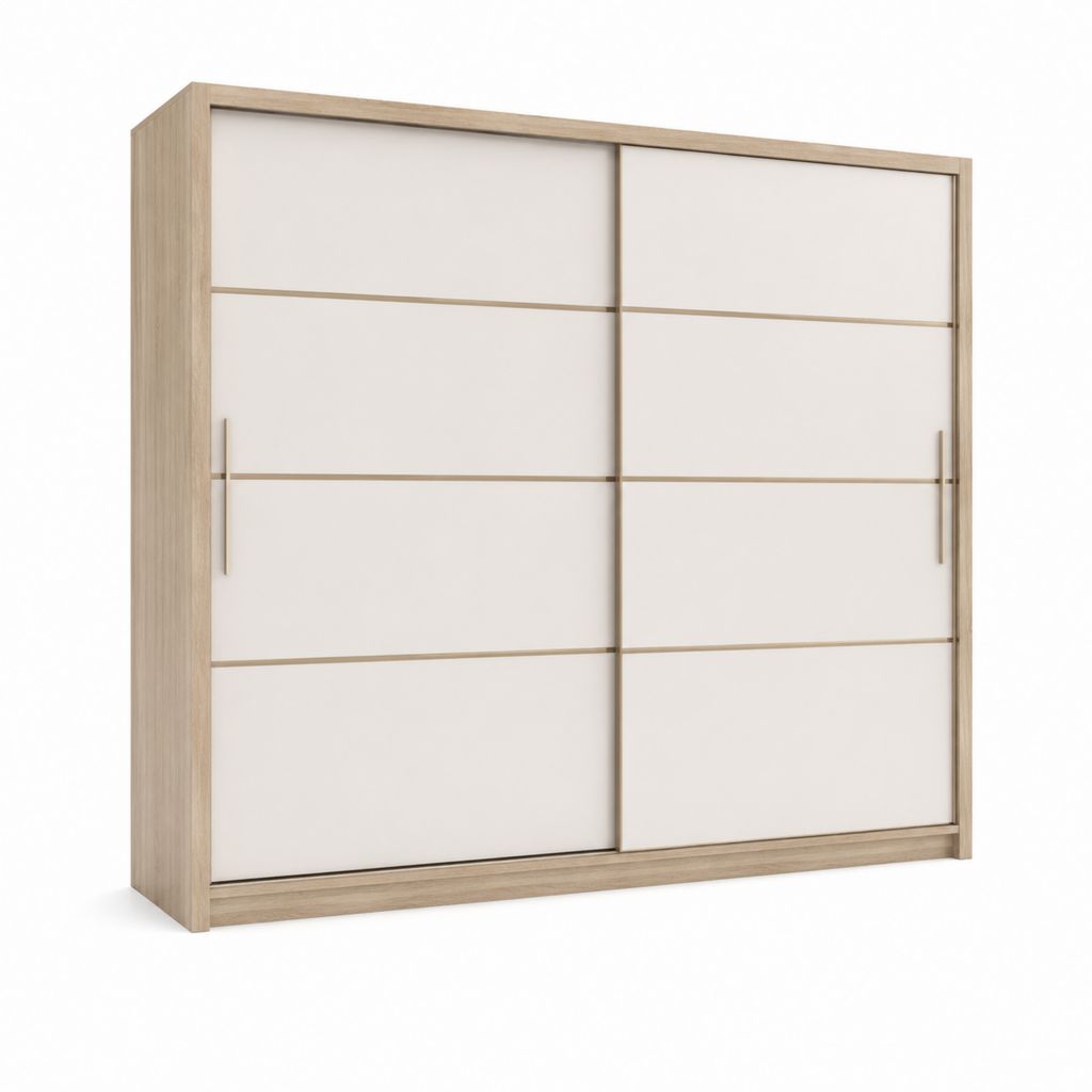 Armoire à portes coulissantes chêne clair et blanc en panneaux de particules mélaminés rectangulaire 200 x 60 x 200 cm